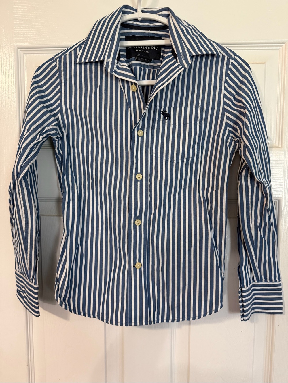 Abercrombie & Fitch Blue and White Vertical Stripe Button-Down Shirt